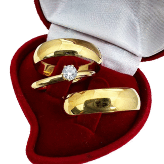 Par Aliança Noivado + Anel + Caixinha 6mm Casamento Aço Inoxidável