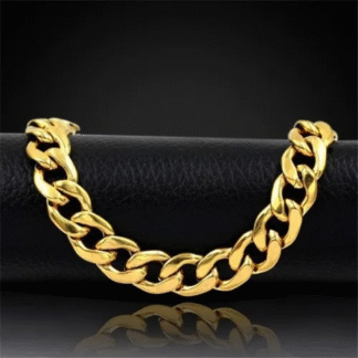 Pulseira Masculina Com Elos Longos Aço Inox Banhado 18k