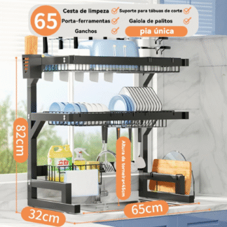 Escorredor De Louça Suspenso  Aço Inoxidável  Preto 65/85cm